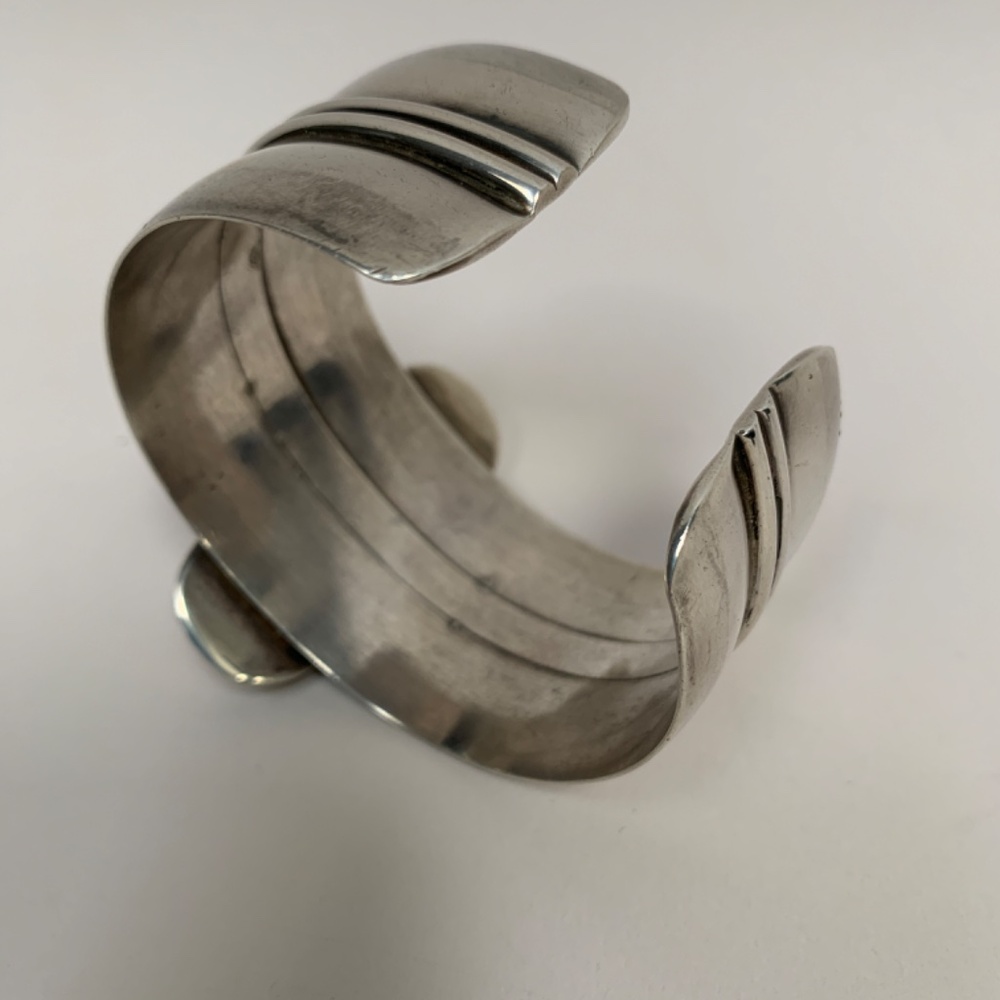 Vintage Sterling Silver Cuff Bracelet with Recycled Ivory Accent - Picture 8 of 10